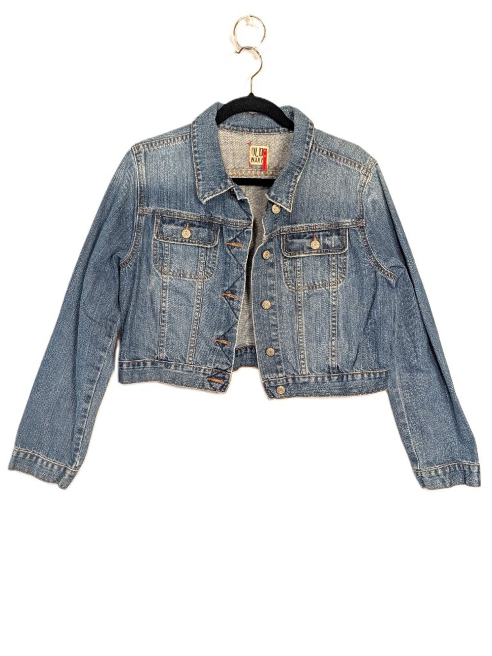 Old Navy Y2K Cropped Distressed Blue Denim Jean Jacket Women's Extra Large XL